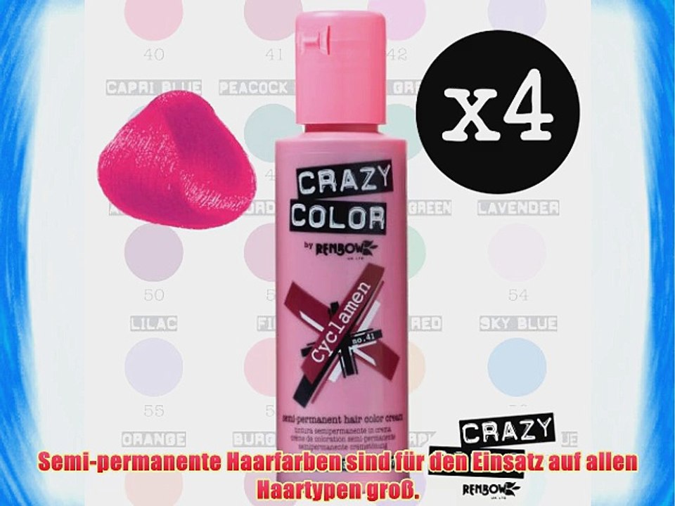 Crazy Colour Semi Permanent Haarf?rbemittel Cyclamen No.41 (100ml) Box of 4