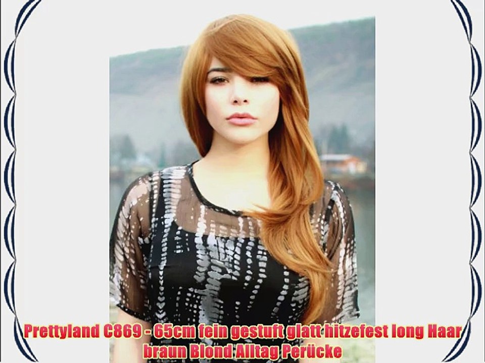 Prettyland C869 - 65cm fein gestuft glatt hitzefest long Haar braun Blond Alltag Per?cke