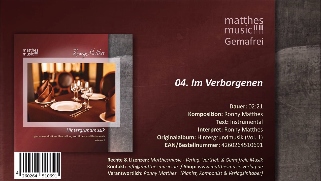 Im Verborgenen - Klaviermusik: Gemafrei (04/13) - CD: Hintergrundmusik zur Beschallung (Vol. 1)