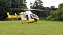 Totally badass air ambulance helicopter taking off, Linton, Cambridgeshire