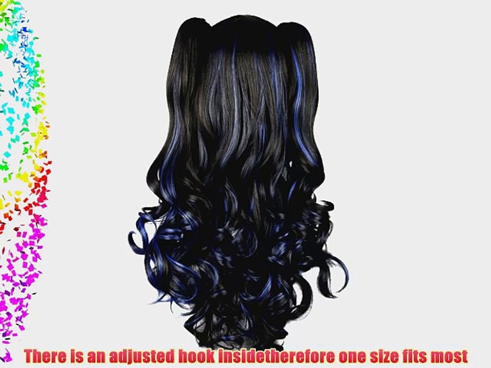Anime Wig Zipper Long Curly Black Wig Lolita Hair Wig With 2 Ponytails   Wig Cap