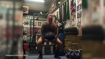 Grueling workout! Steve 'Commando' Willis lifts 70kg dead ball