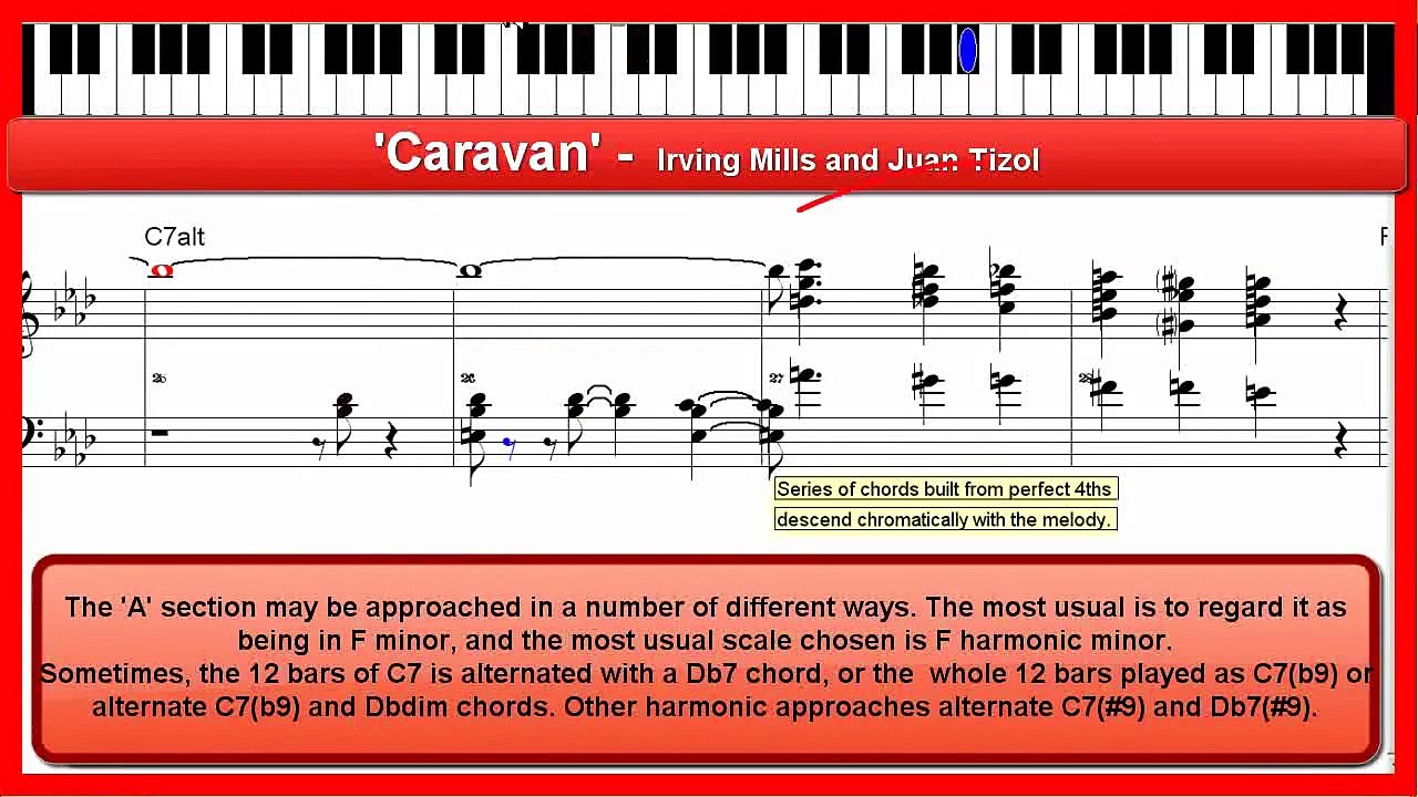 'Caravan' - jazz piano lesson / tutorial - using the diminished scale(s)