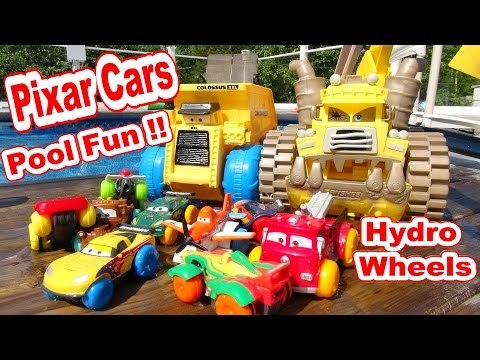 Pixar Cars Hydro Wheels Colossus XXL and Lightning McQueen Mater and Red in the Pool