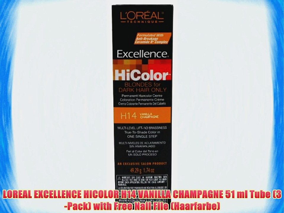 LOREAL EXCELLENCE HICOLOR H14 VANILLA CHAMPAGNE 51 ml Tube (3-Pack) with Free Nail File (Haarfarbe)
