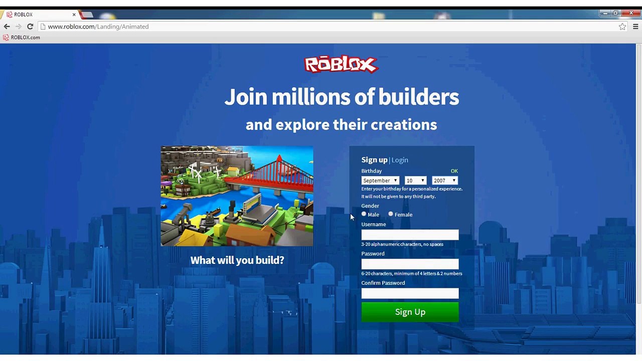 roblox login page sign up