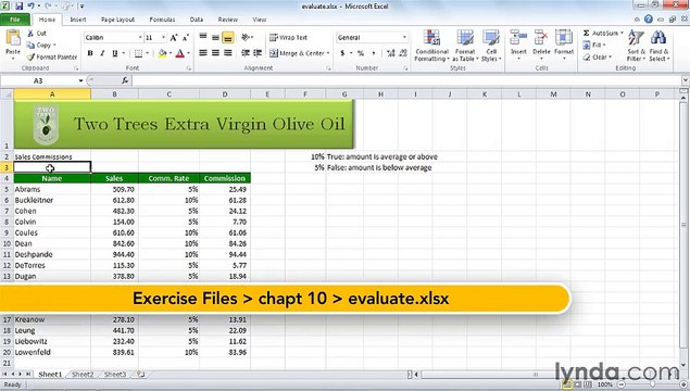 MS Excell Using evaluation in Excel