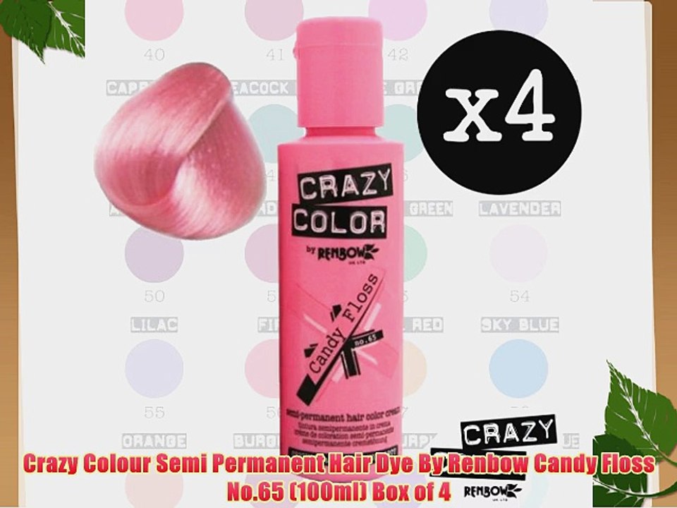 Crazy Colour Semi Permanent Hair Dye By Renbow Candy Floss No.65 (100ml) Box of 4