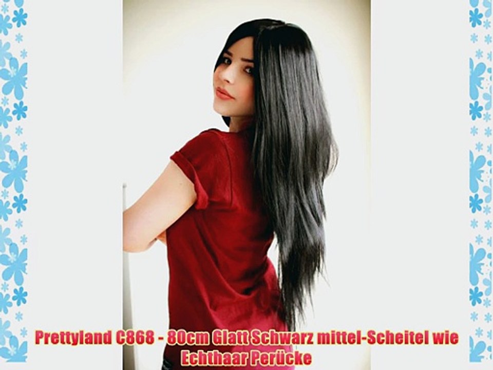 Prettyland C868 - 80cm Glatt Schwarz mittel-Scheitel wie Echthaar Per?cke