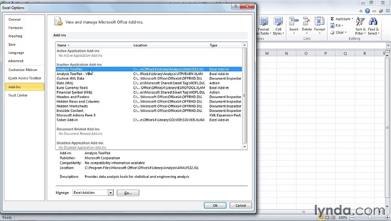 MS Excell Exploring the Analysis Toolpak