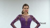 Long Sleeves Applique Purple Evening Dress