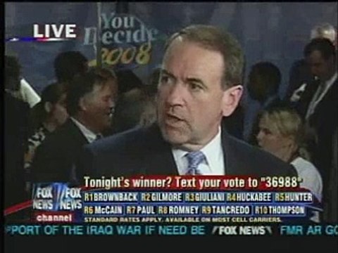 Mike Huckabee with Hannity and Colmes after the Debate