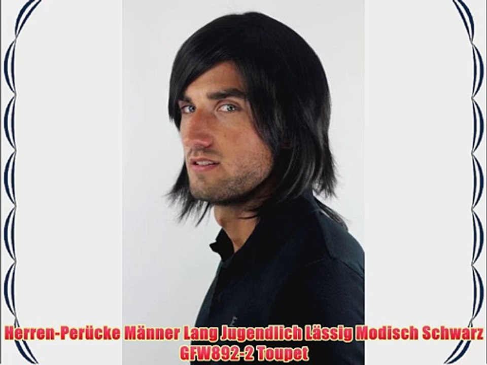 Herren-Per?cke M?nner Lang Jugendlich L?ssig Modisch Schwarz GFW892-2 Toupet