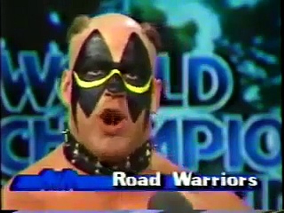 The Road Warriors scaffold match Promo