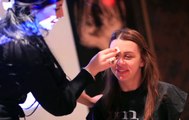 Beautiful Model doing Makeup Class - how to do false lashes and contouring