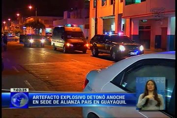 Un artefacto explosivo detonó anoche en la sede de Alianza País en Guayaquil