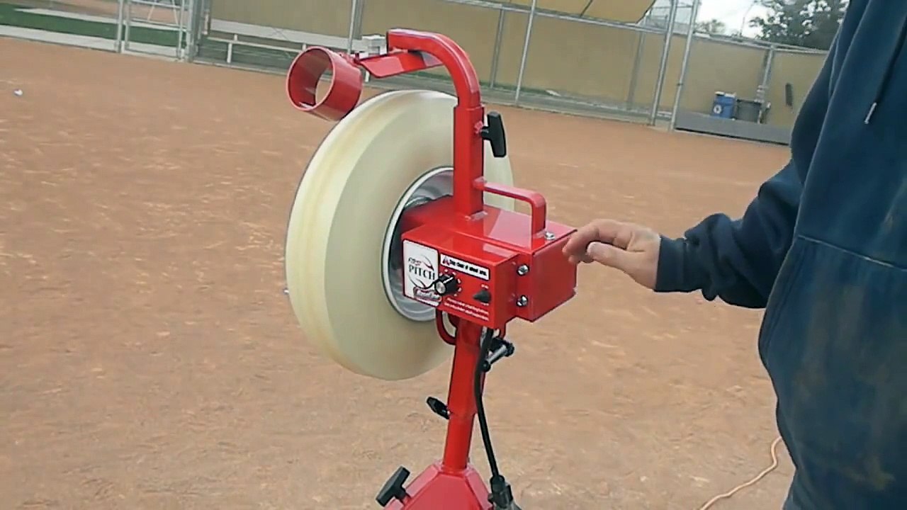 Watch a demonstration of the Baseline Pitching Machine, baseball softball combo 20-70 mph