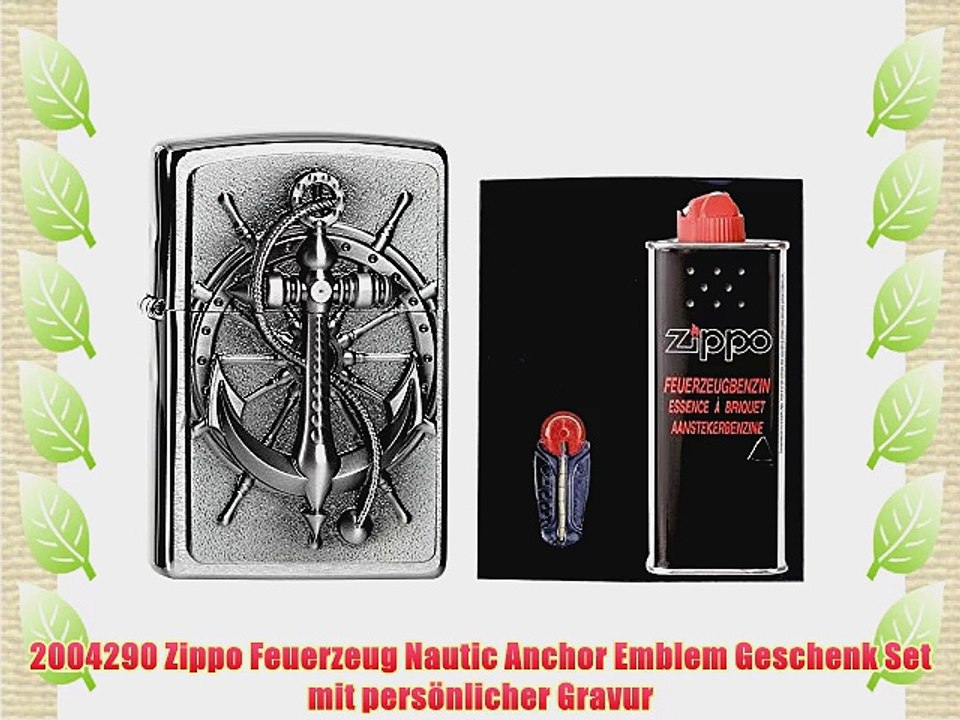 2004290 Zippo Feuerzeug Nautic Anchor Emblem Geschenk Set mit pers?nlicher Gravur