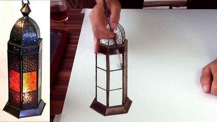 Drawing of a realistic lantern in 3D effect/anamorphic illusion