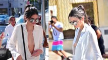Kendall Jenner Avoids Nip Slip In Plunging Shirt