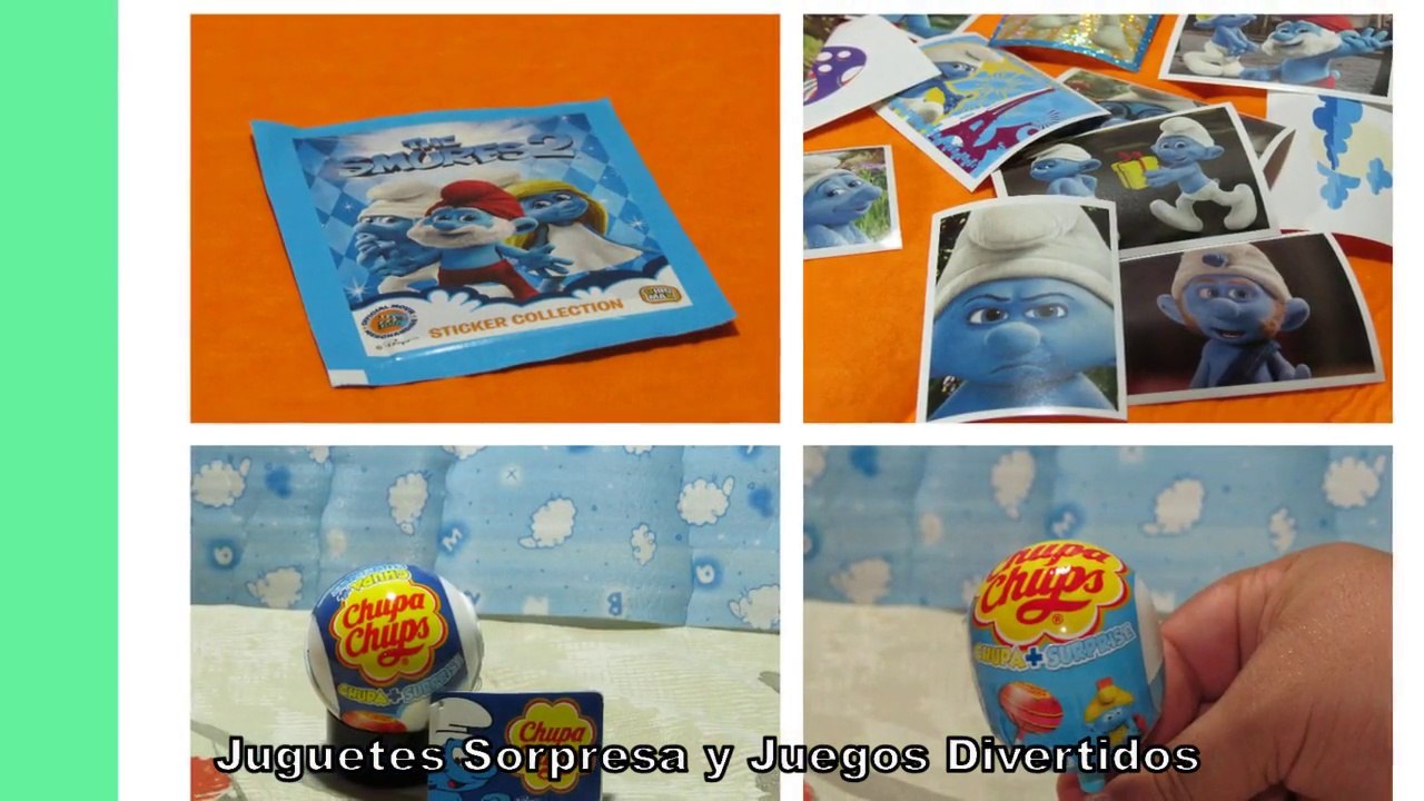 HUEVOS SORPRESA Pitufos abrindo-smurfs-2-chupa-chups-e-4-cromos-saquinhos-figurinhas-v1.1-falado-espanhol-es