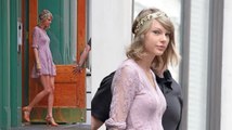 Taylor Swift se ve hermosa de rosado al salir de Nueva York con Haim