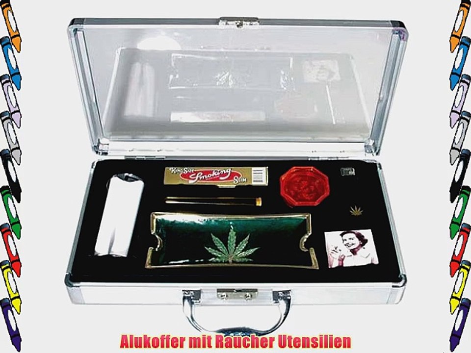 Alukoffer Raucher Set mit Poacher Drehmaschine Smoking Papier Feuerzeug