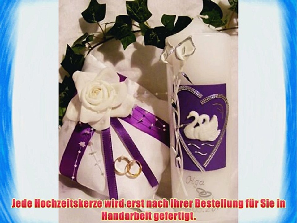 Hochzeitskerze 250/70 mm inkl. Ringkissen und Beschriftung H-24