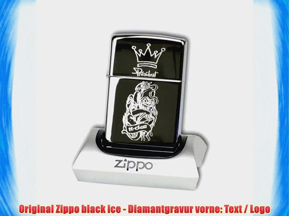 Original Zippo black ice - Diamantgravur vorne: Text / Logo