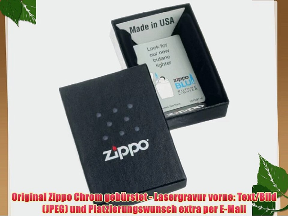 Original Zippo Chrom geb?rstet - Lasergravur vorne: Text/Bild (JPEG) und Platzierungswunsch