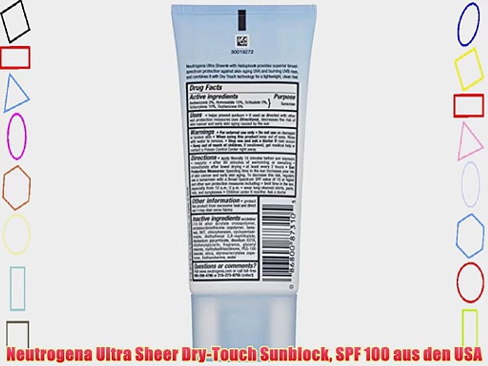 Neutrogena Ultra Sheer Dry-Touch Sunblock SPF 100 aus den USA