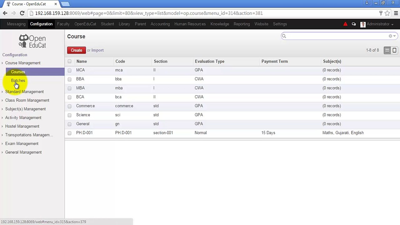 How to Configure Batch in OpenEduCat