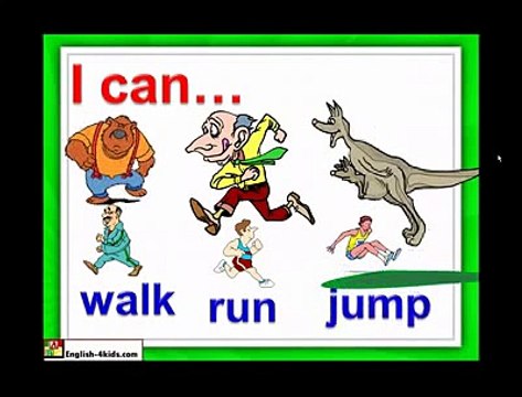 English for children. ESL Kids Lessons. Action verbs can and can't modals 1