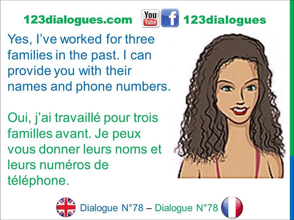Dialogue 78   English French Anglais Français   Job interview Babysitter   Entretien d'embauche