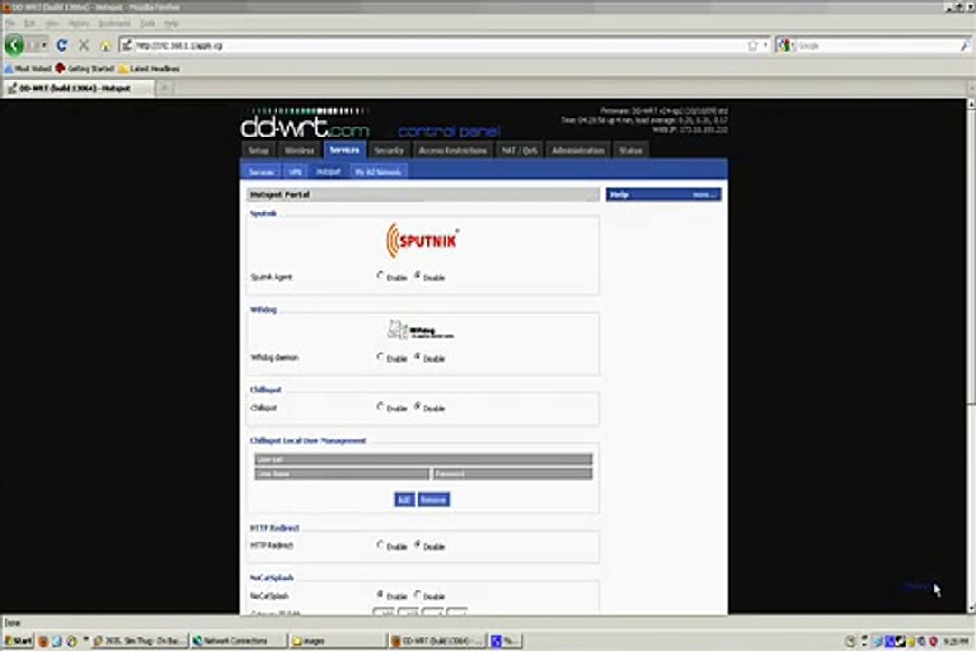 DD-WRT running NoCatSplash with User Authentication mod.