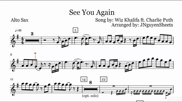 See You Again - Wiz Khalifa ft. Charlie Puth (Saxophone Sheet Music)