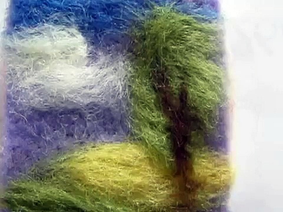 Needle felt Brooch of a landscape, Kentish textile art