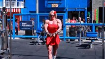 Massive Female Bodybuilder hard gym workout at Muscle Beach