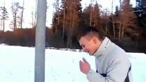 Latvian frozen pole licking