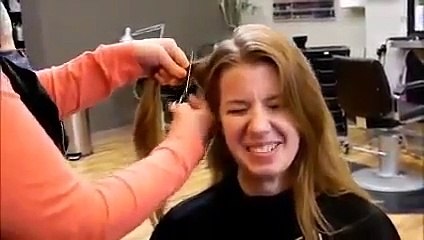 Haircut on long hair cut to a cute pixie