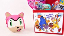 Amy McDonalds Surprise Happy Meal Fast Food Toy Eggs Play Doh MyLittlePony Disney Princess Shopkins