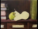 painting techniques Daniel C. Chiriac fine art oil painting speed painting pears & books still life