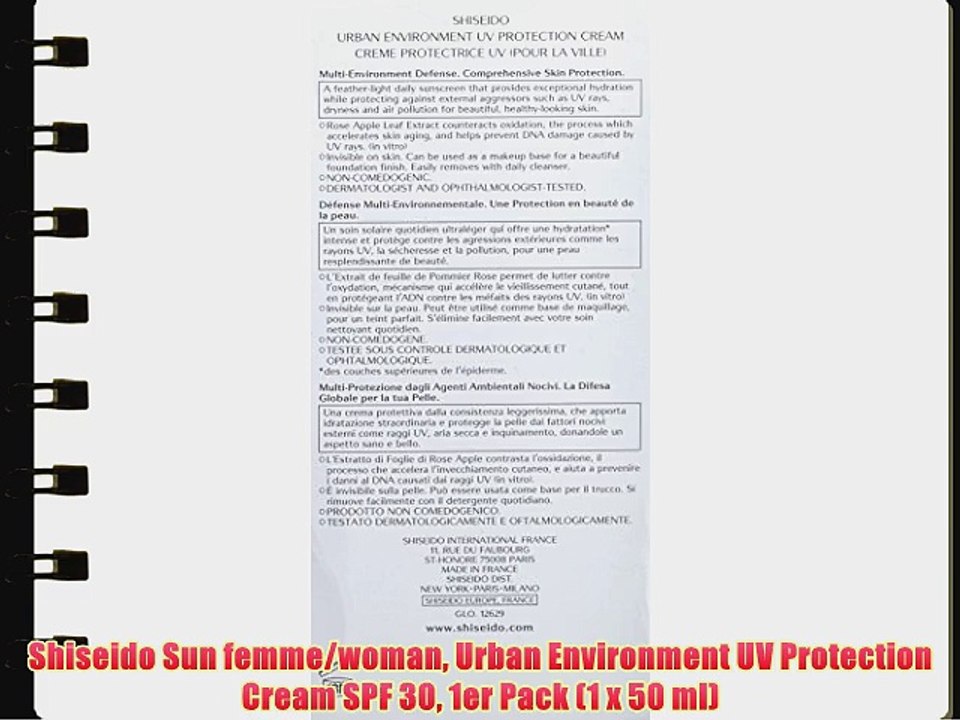 Shiseido Sun femme/woman Urban Environment UV Protection Cream SPF 30 1er Pack (1 x 50 ml)