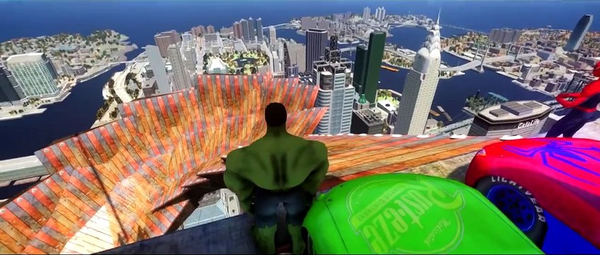 Disney Pixar CARS GREEN RAYO Lightning McQueen HULK AND SPIDERMAN AWESOME RACE Track!!!