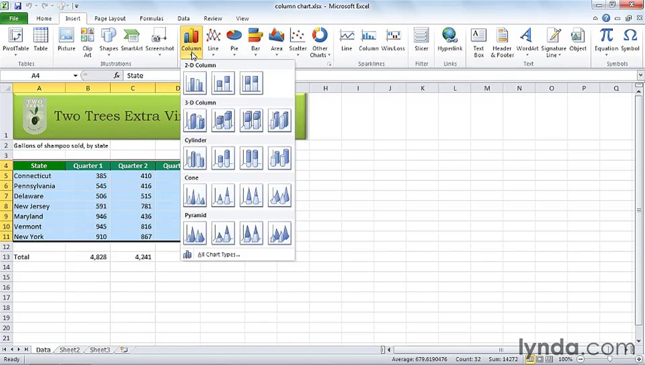 MS Excell Creating a column chart