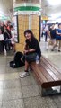 White street performer makes everyone sing at korean subway station