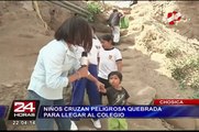 Chosica: niños cruzan peligrosa quebrada para llegar al colegio