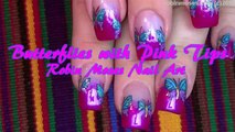 Nail Art Design | Easy DIY Butterfly Nail art On Pink Tips with Glitter