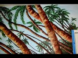Original Mural of Tropical palm trees, beach summer & waves