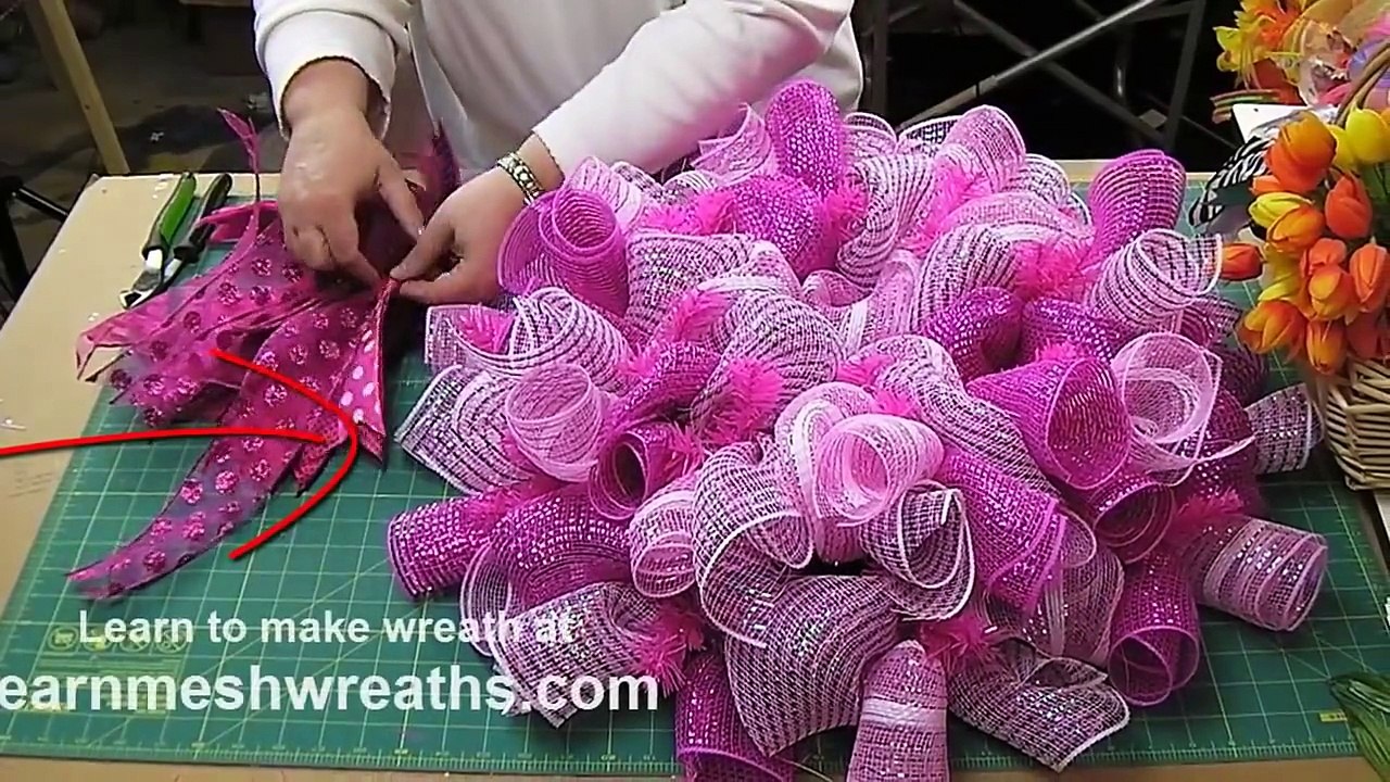 Add Ribbon Streamers to Deco Mesh Wreaths
